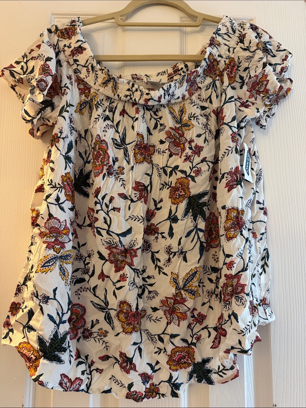 Old Navy White Floral Smocked Off-Shoulder Blouse